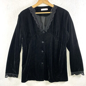 Women Velvet Babydoll Lace Button Top Sz XL Whimsigoth Dark Cottage Y2K Romantic